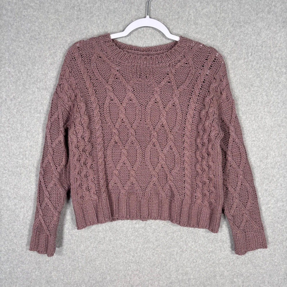 Chunky Cable Knit Mauve Sweater XS Fisherman Quiet Luxury Minimalist Neutral